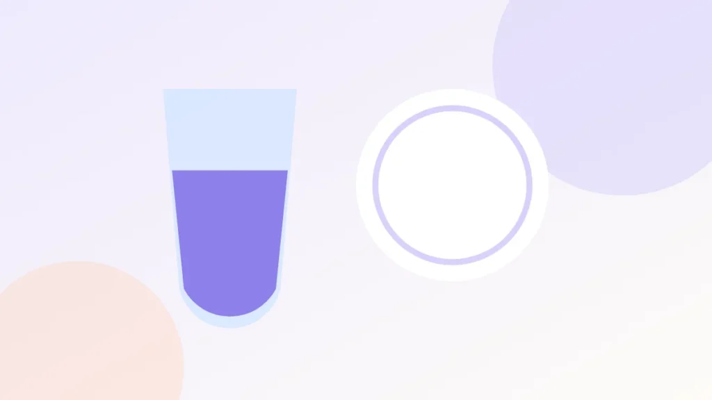 Illustration of a glass of water before a meal and a stomach filling