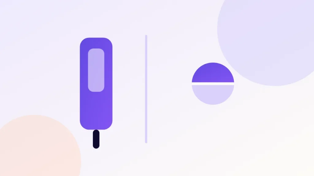 Illustration of an injection pen and a tablet separated by a dividing line