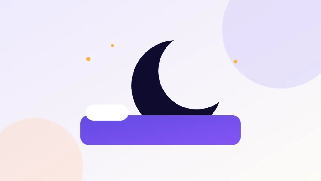 Illustration of a crescent moon above a bed