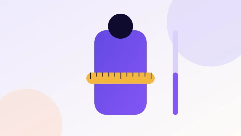 Illustration of a figure with a tape measure at the waist beside a height bar