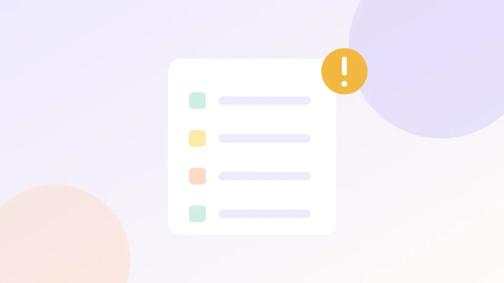 Illustration of a checklist with coloured markers and an alert symbol