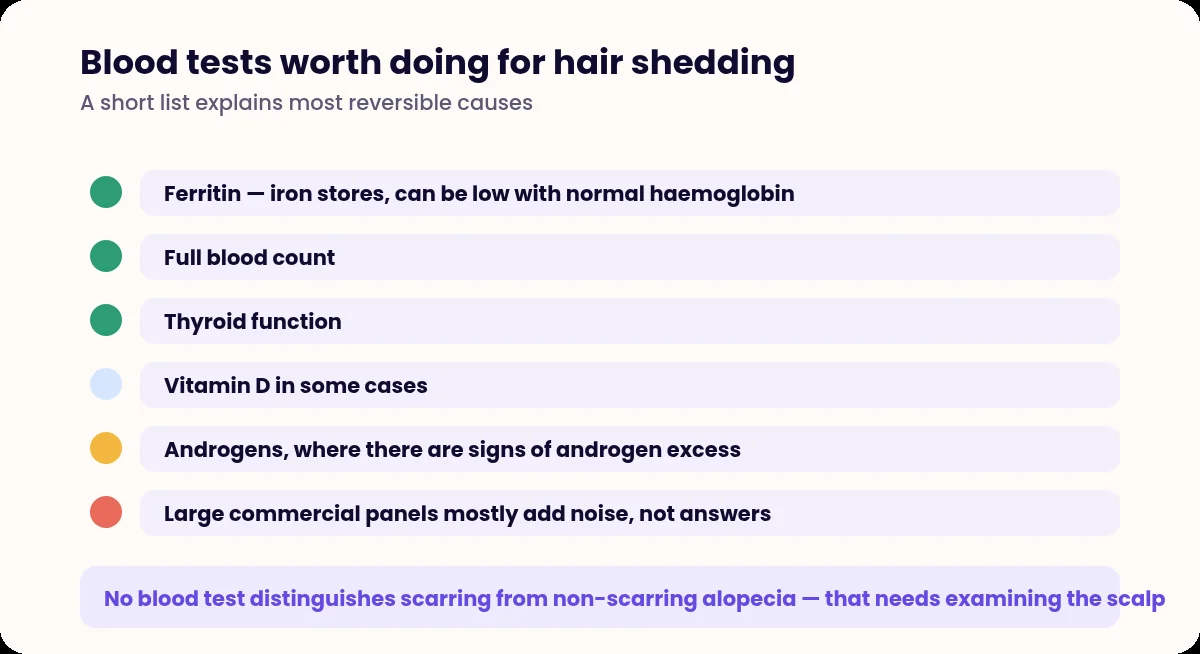 Checklist of blood tests useful in the assessment of hair shedding