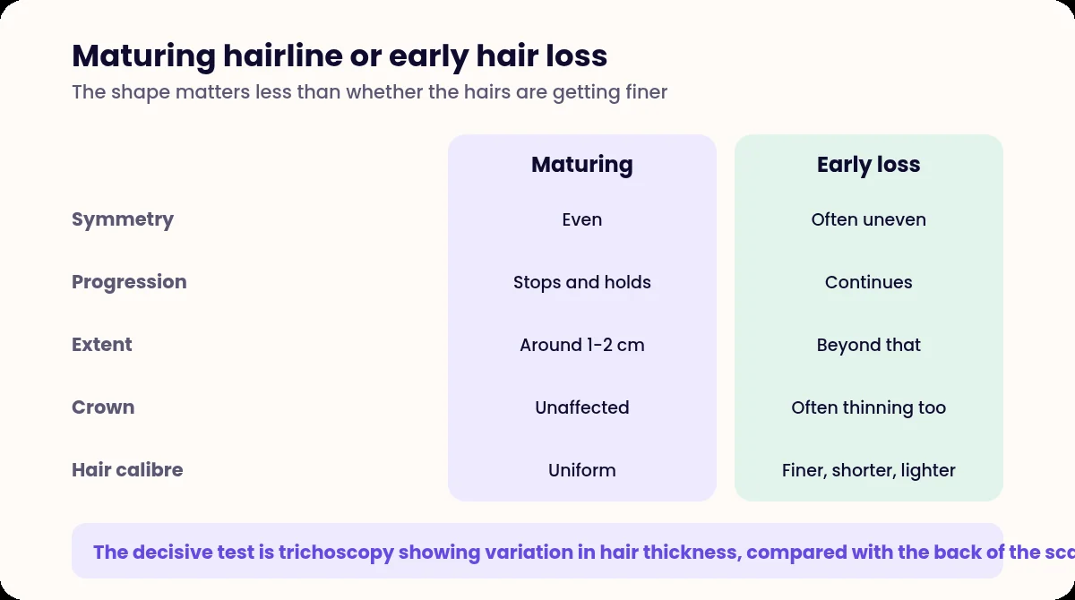 Comparison table of a maturing hairline and early androgenetic alopecia